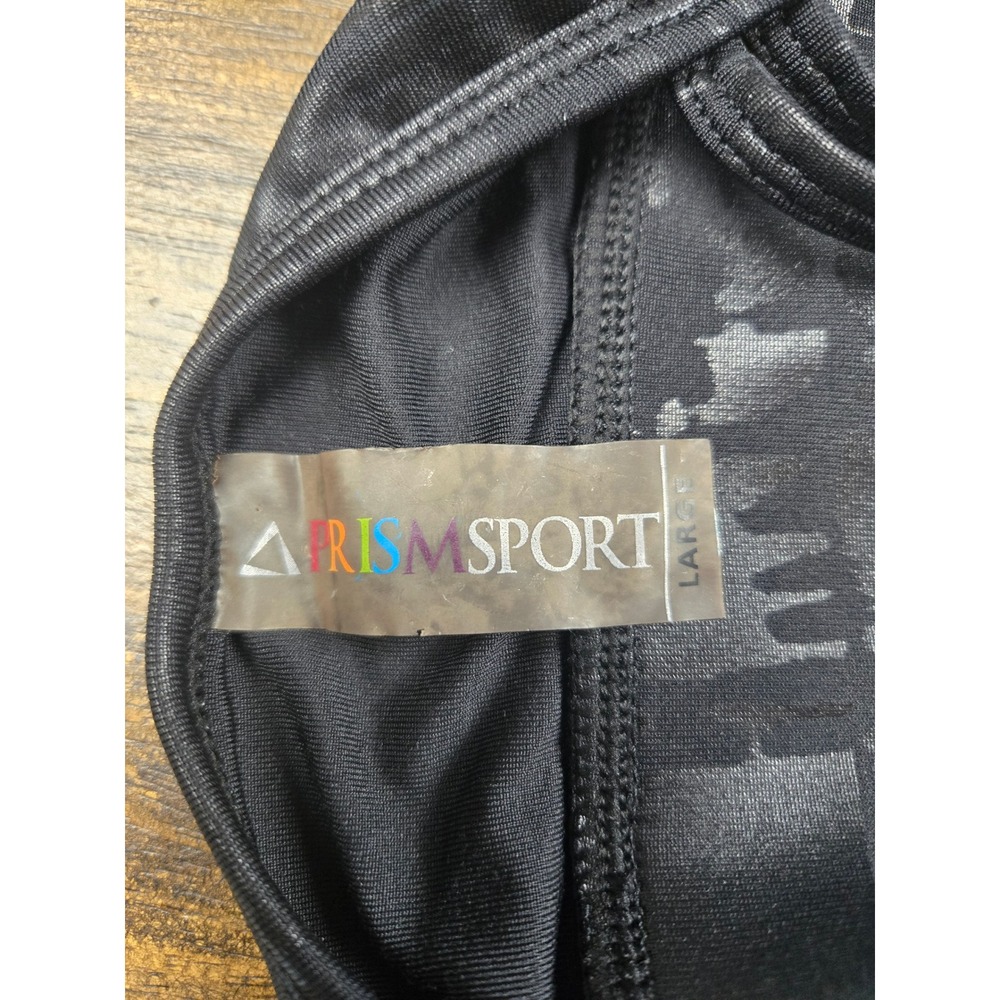 PrismSport Womens Large Black Abstract Foil Print Strappy Back Sports Bra - Picture 3 of 9